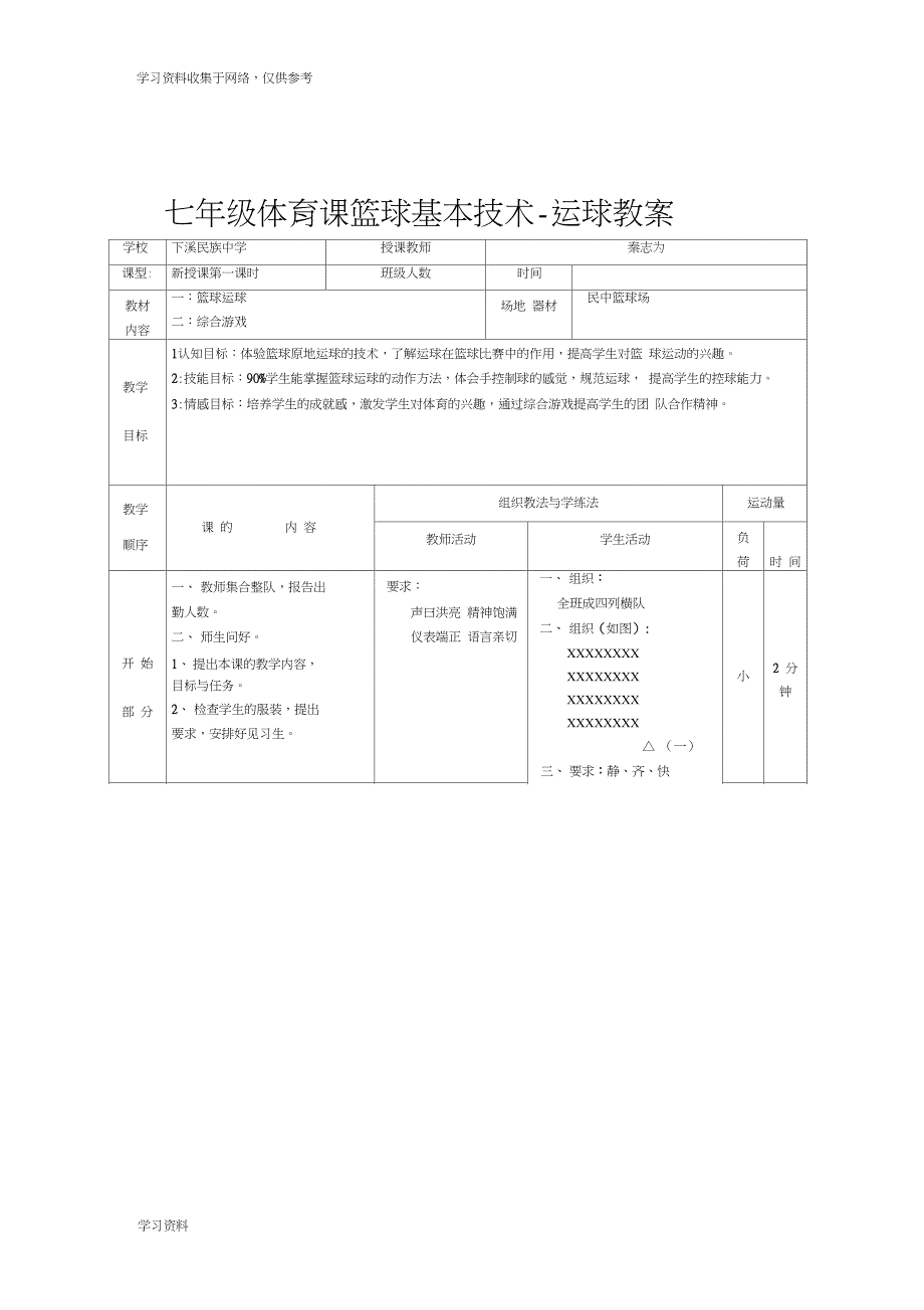 七年级篮球基本技术运球体育课教案优质课_第2页