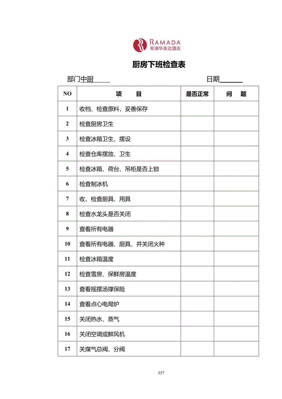 厨房下班检查表_第1页