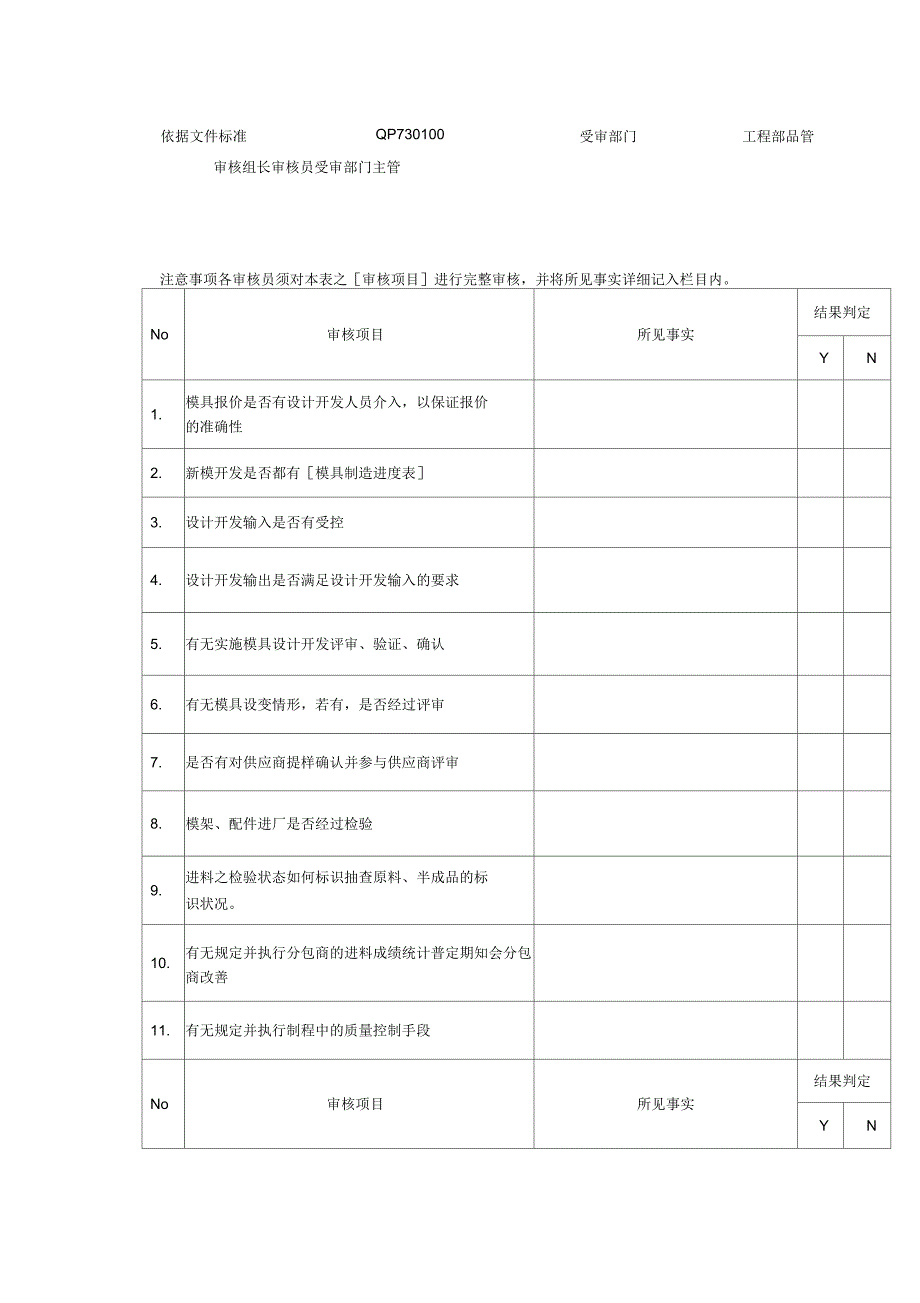 品管内审表表格格式_第1页