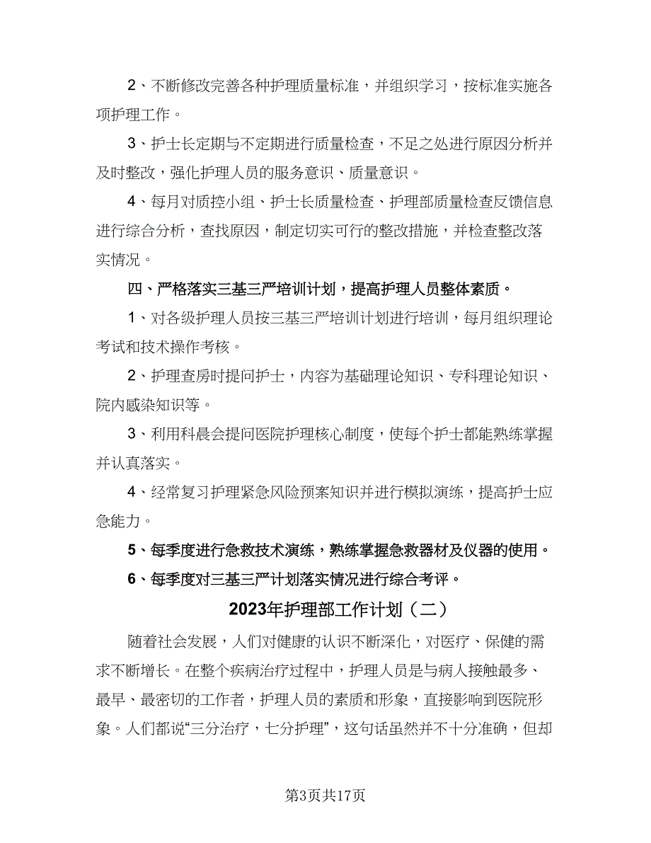 2023年护理部工作计划（5篇）_第3页