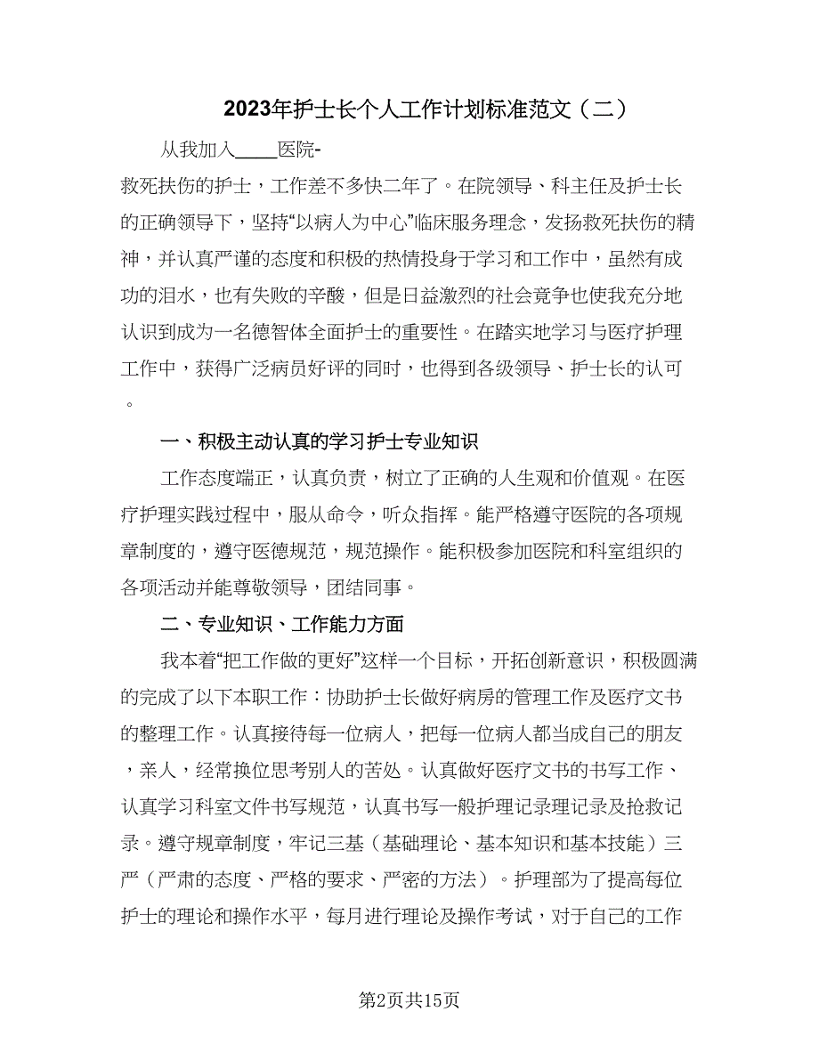 2023年护士长个人工作计划标准范文（8篇）_第2页