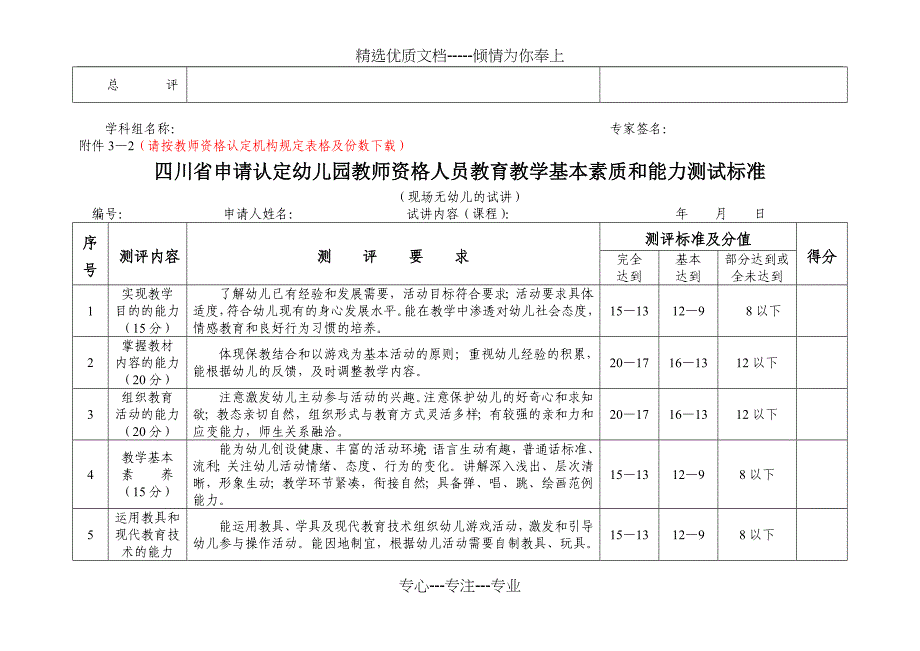 四川申请认定教师资格人员教育教学基本素质和能力测试标准_第2页