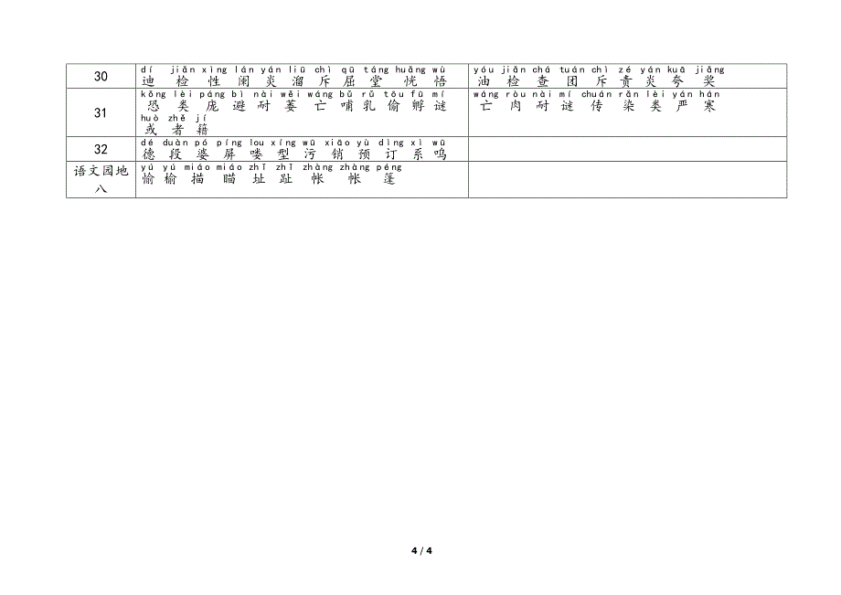 人教版小学语文第四册生字表(带拼音).doc_第4页