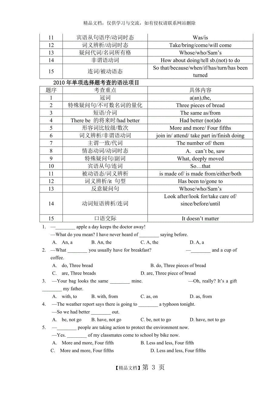 深圳市2012年中考英语单项选择复习建议_第3页