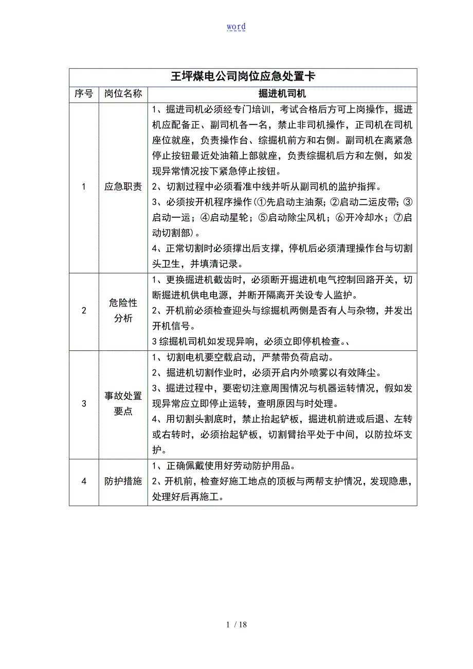 新版煤矿岗位应急处置卡_第1页