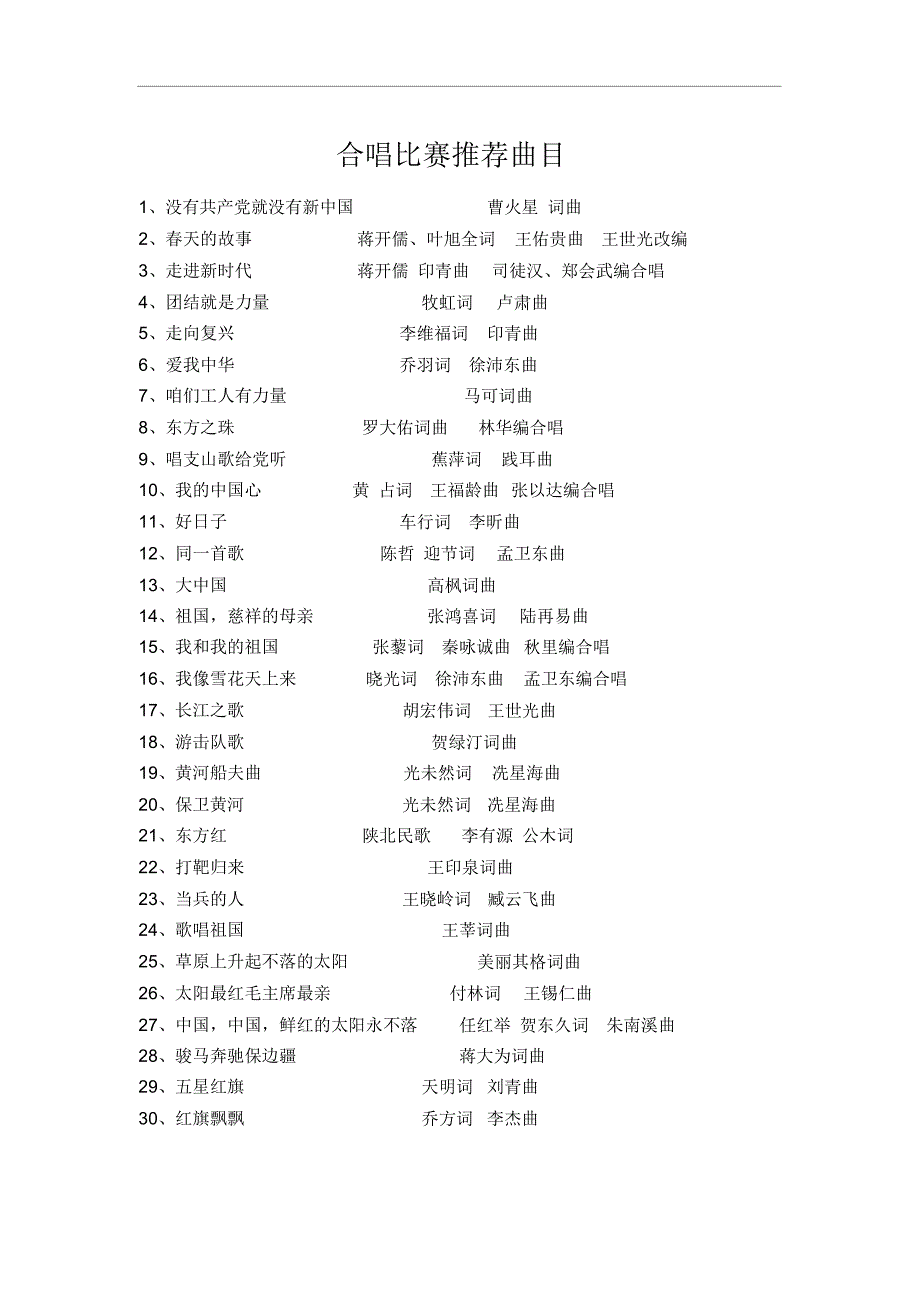 红歌合唱比赛推荐曲目资料_第1页