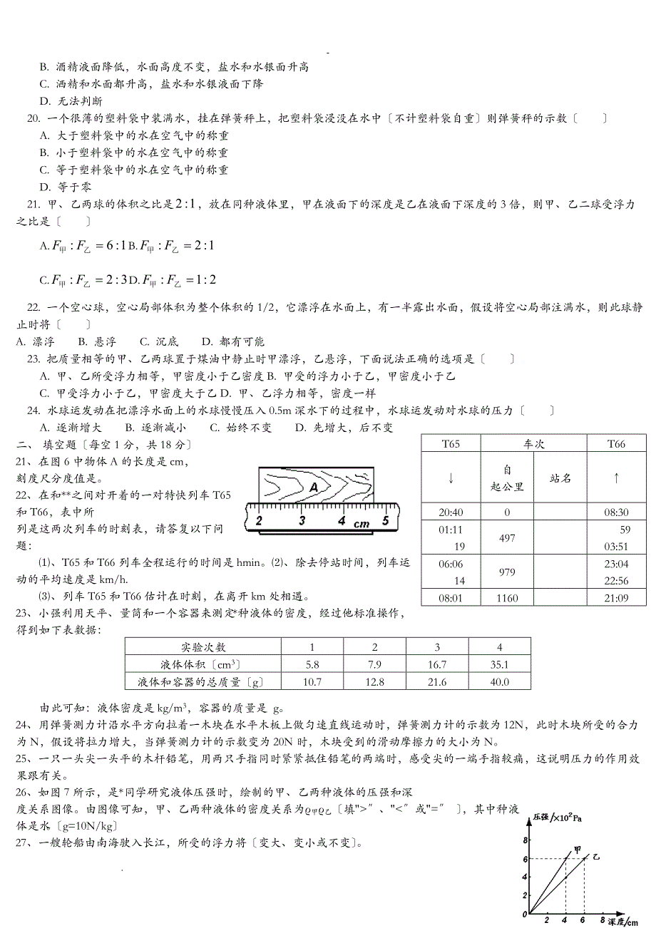 初中物理力学复习题_第3页