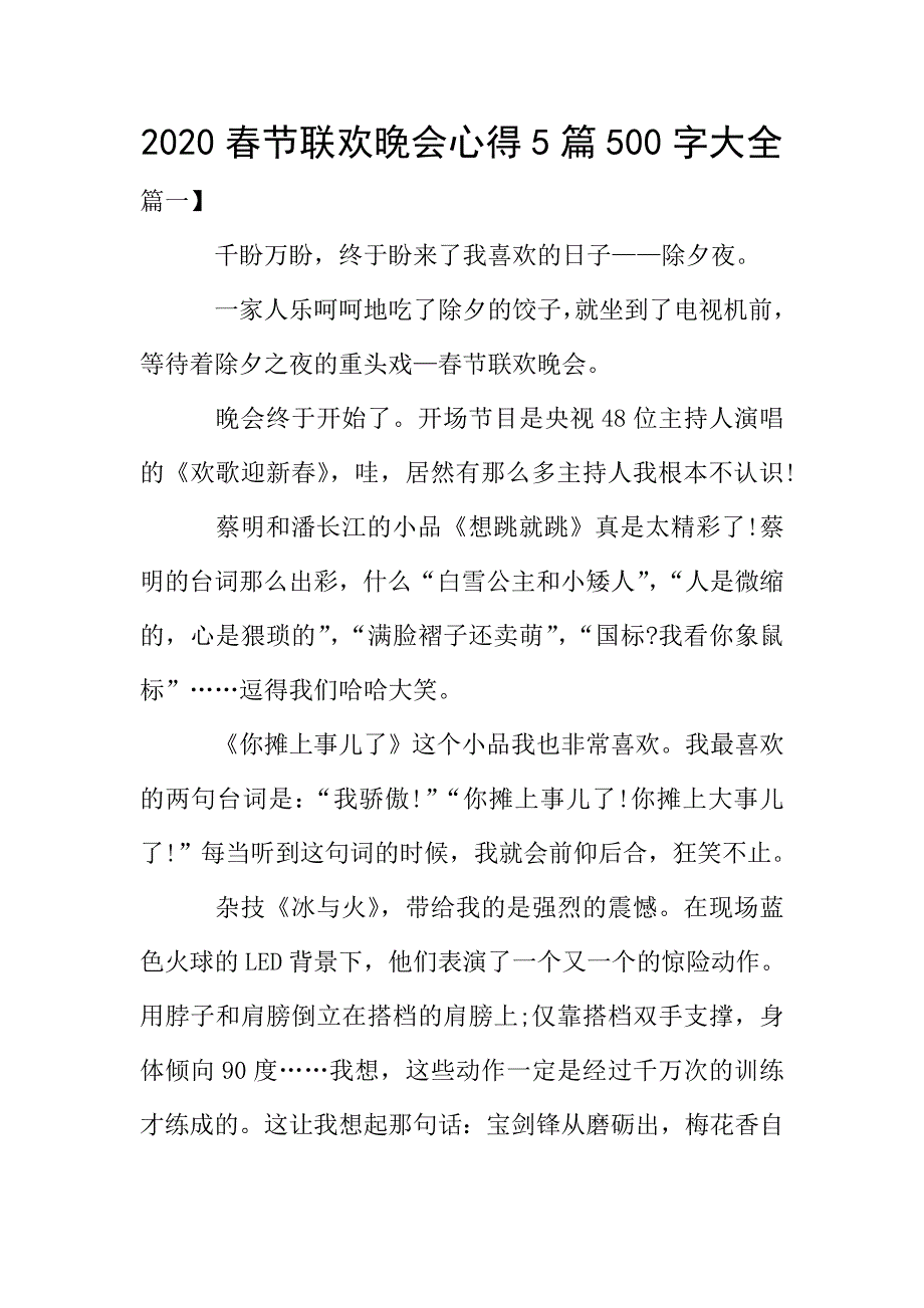 2020春节联欢晚会心得5篇500字大全.doc_第1页
