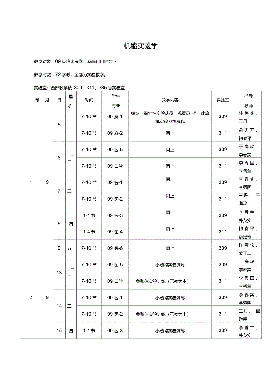 机能实验学2007～2008学年第二学期教学日历表-延._第1页