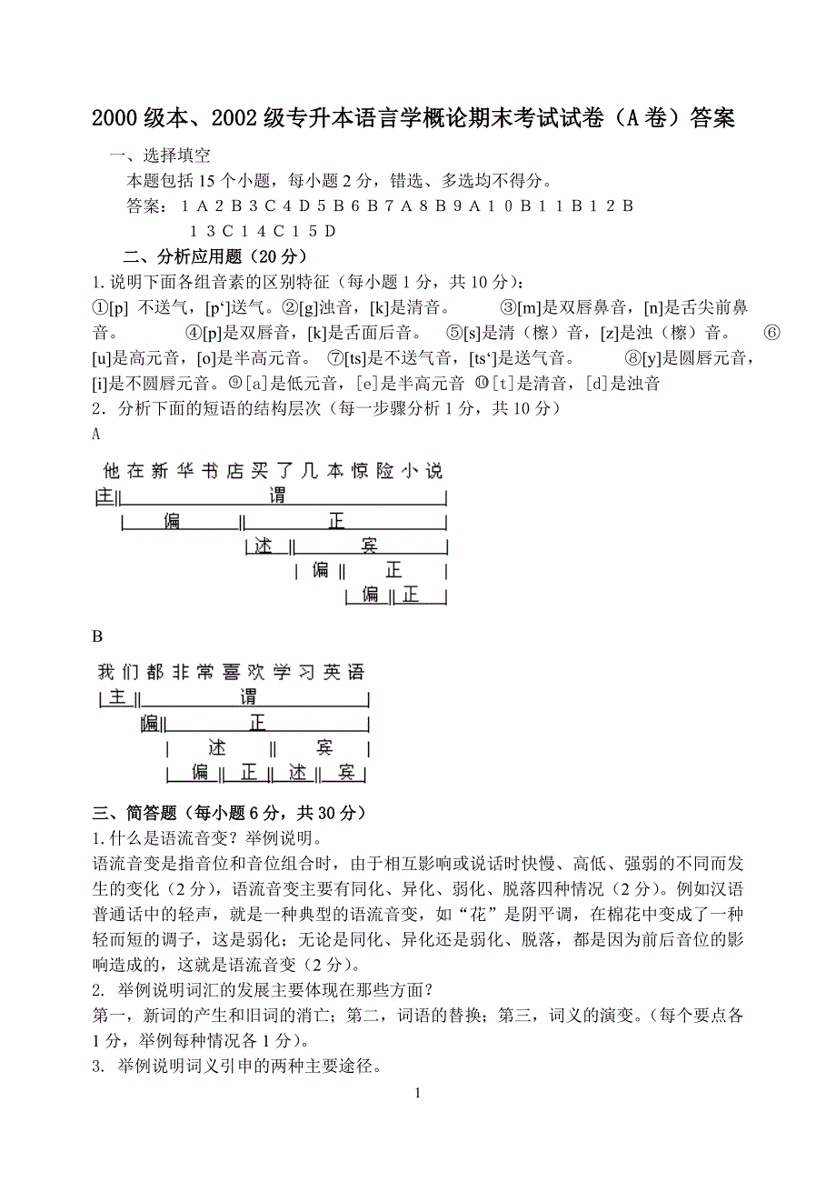 语言学概论期末试卷AB答案.doc_第1页