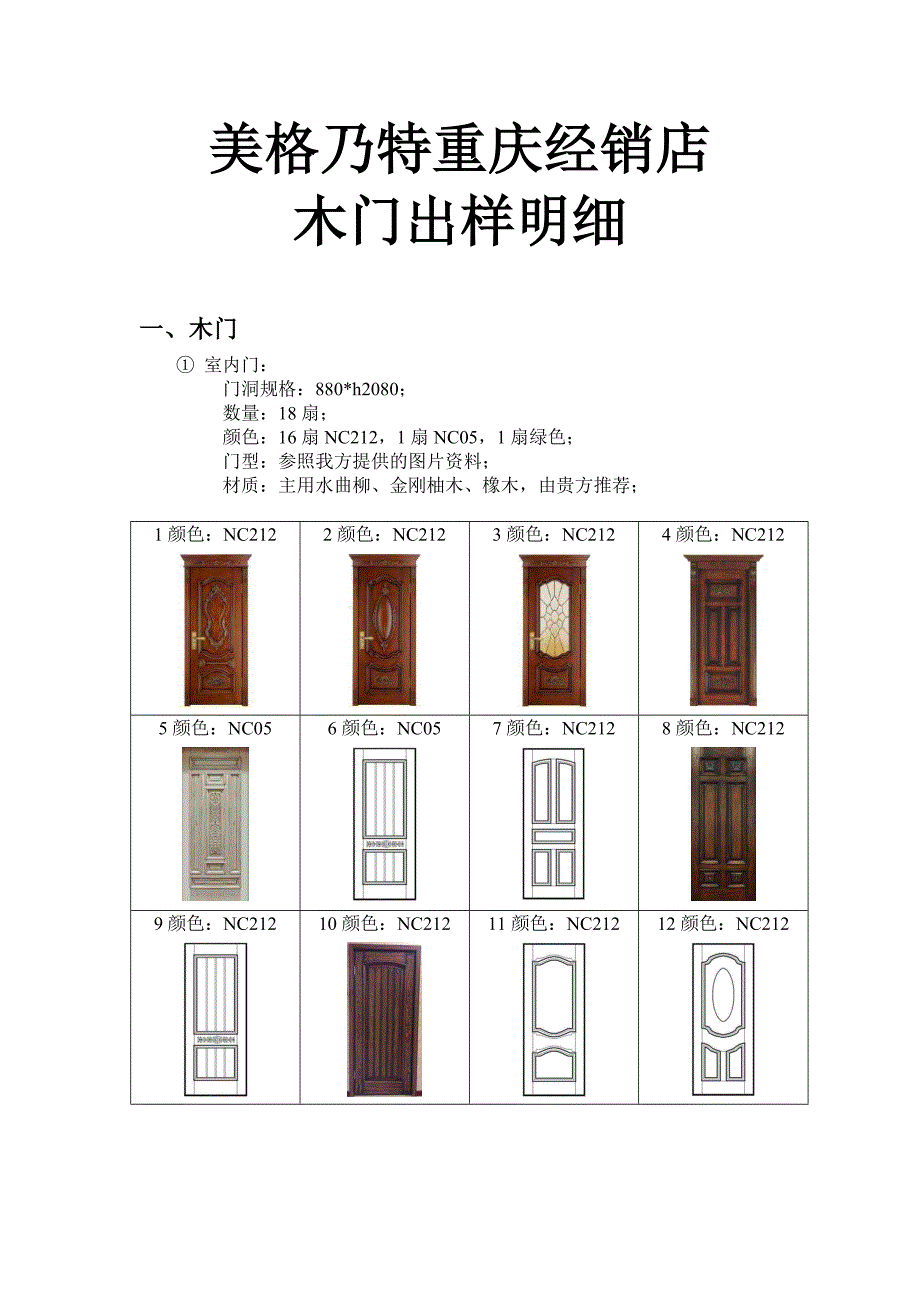 木门出样样品明细范例.doc_第1页