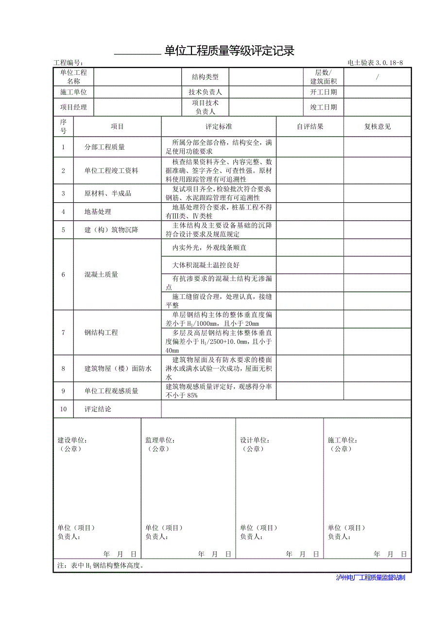 单位工程质量等级评定记录_第1页