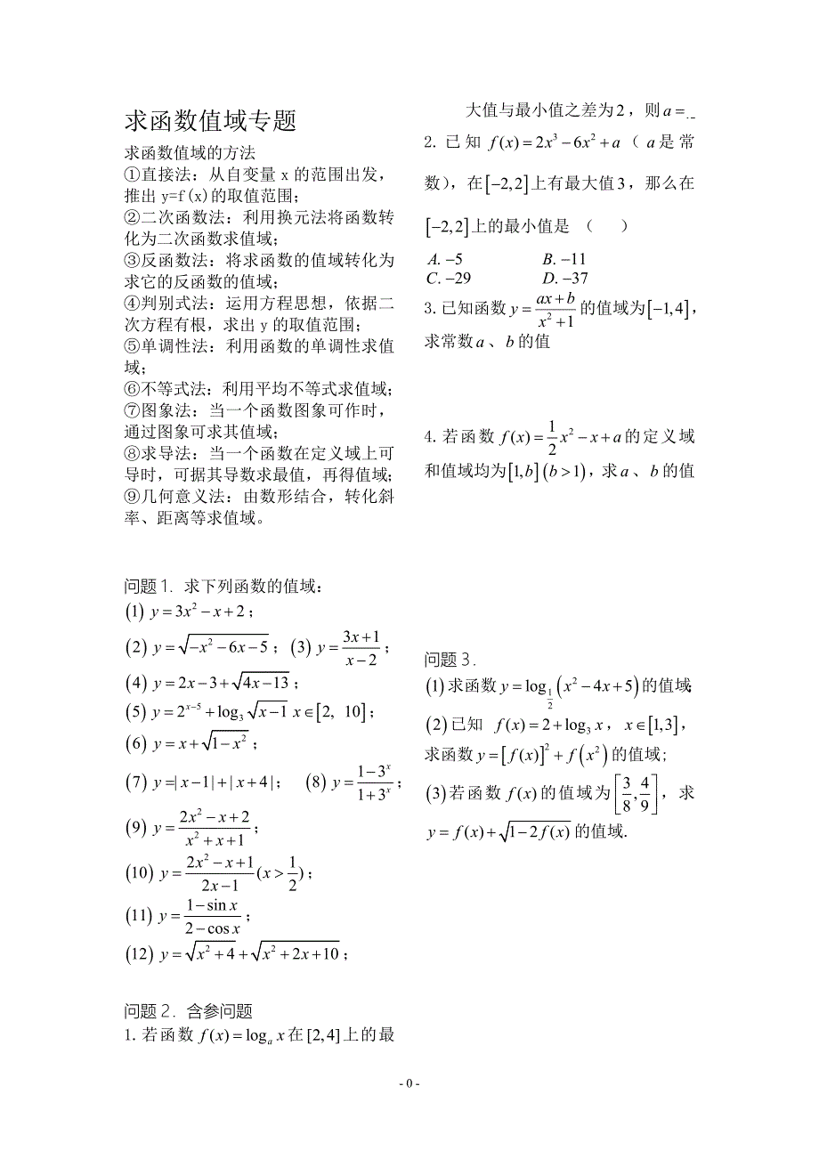 高三第一轮复习-函数值域专题_第1页