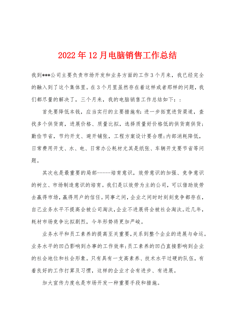 2022年12月电脑销售工作总结.docx_第1页