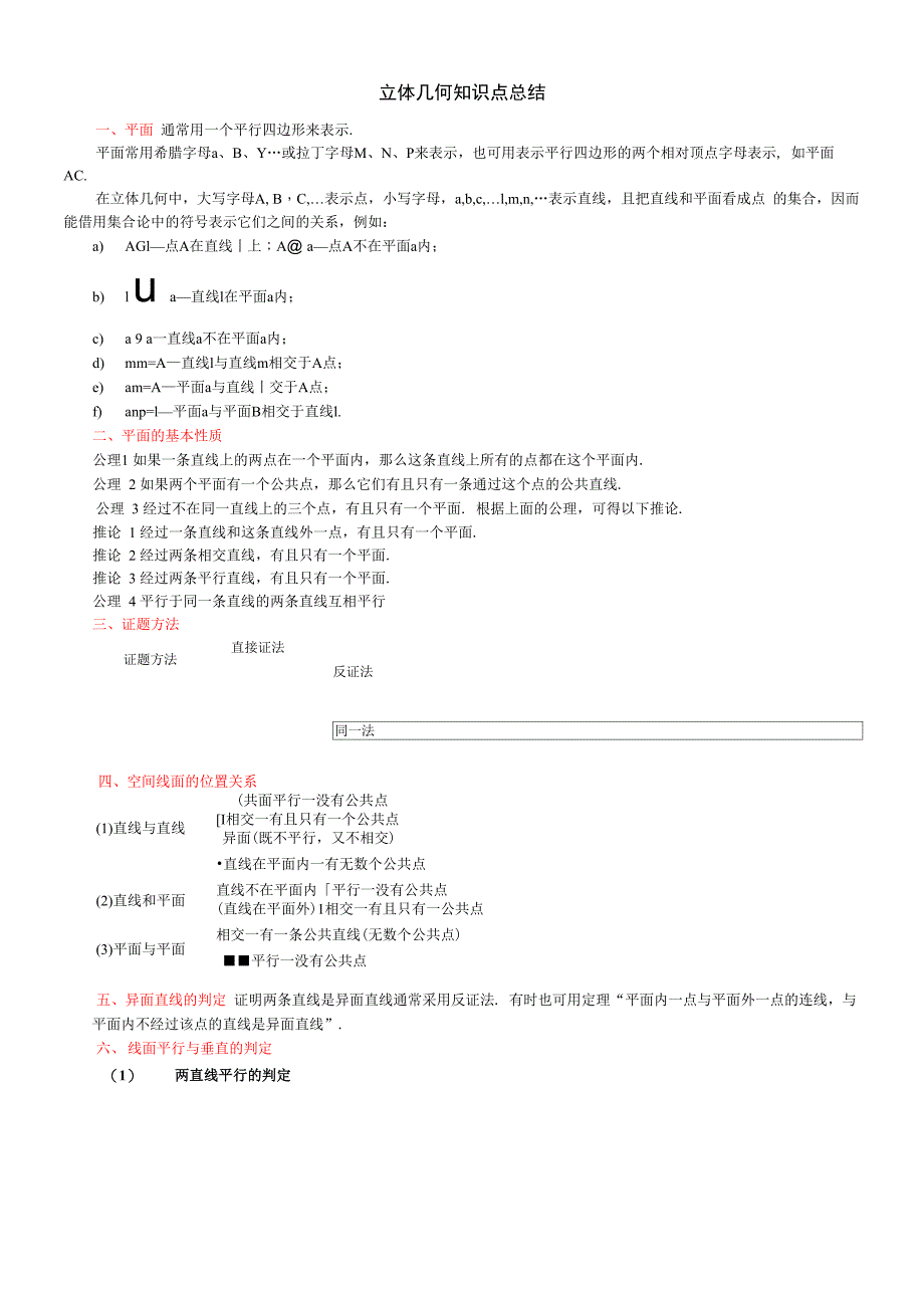 线面平行垂直知识点_第1页