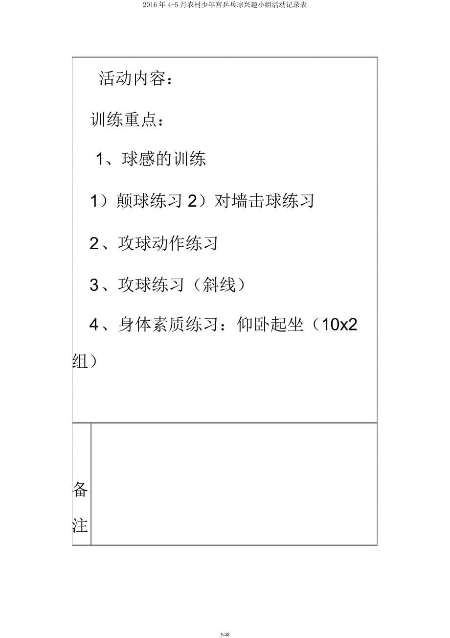 2016年4-5月乡村少年宫乒乓球兴趣小组活动记录表.docx_第5页