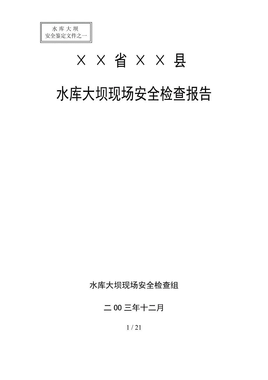水库大坝现场安全系统检查报告材料_第1页
