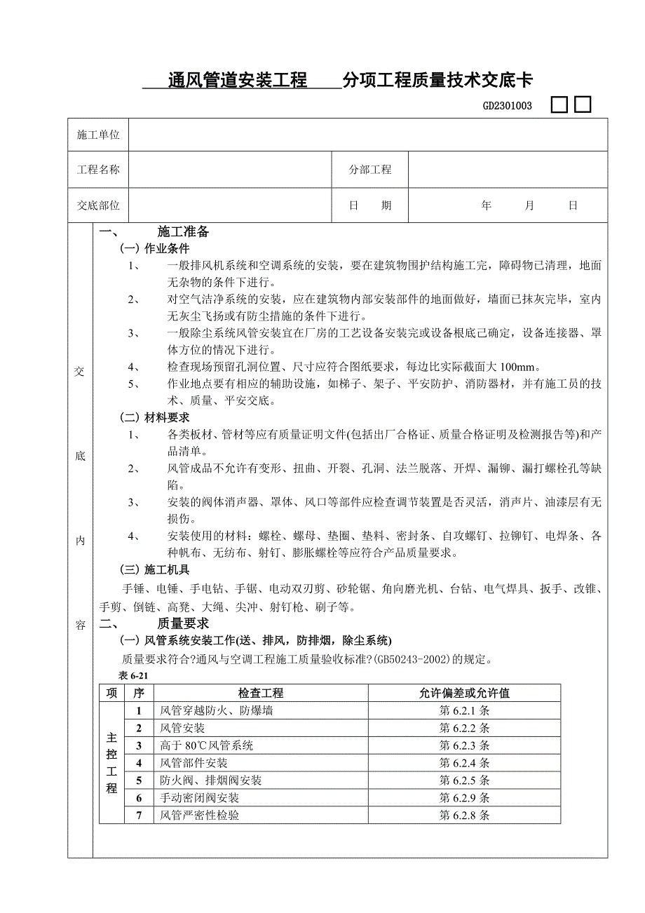 通风管道安装工程.doc_第1页