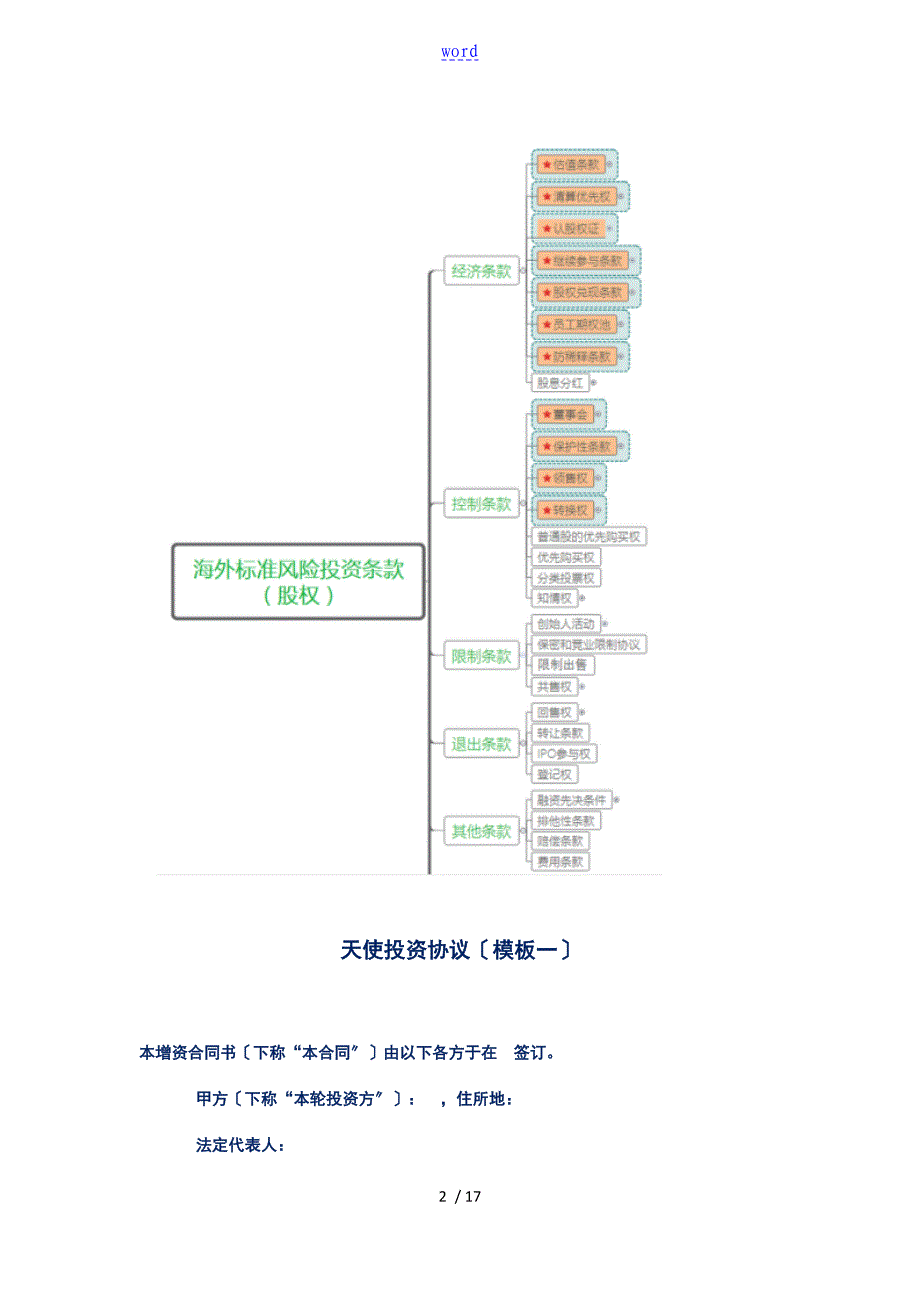 天使投资协议详情全部条款及两个实用模板_第2页