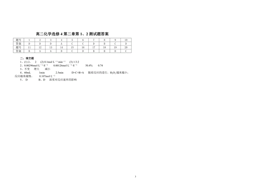 (完整版)人教版高中化学选修四第二章第1、2节课检测题.doc_第3页