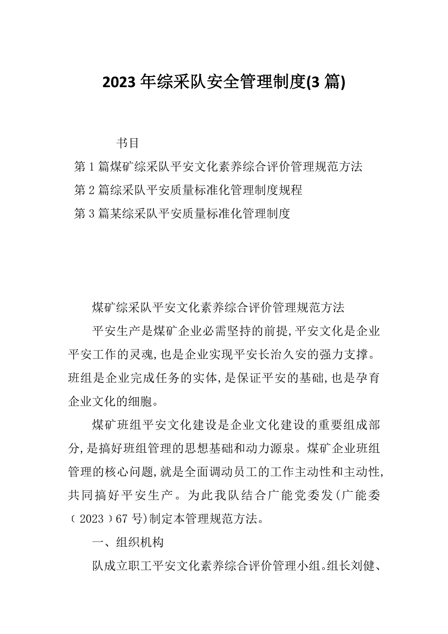 2023年综采队安全管理制度(3篇)_第1页