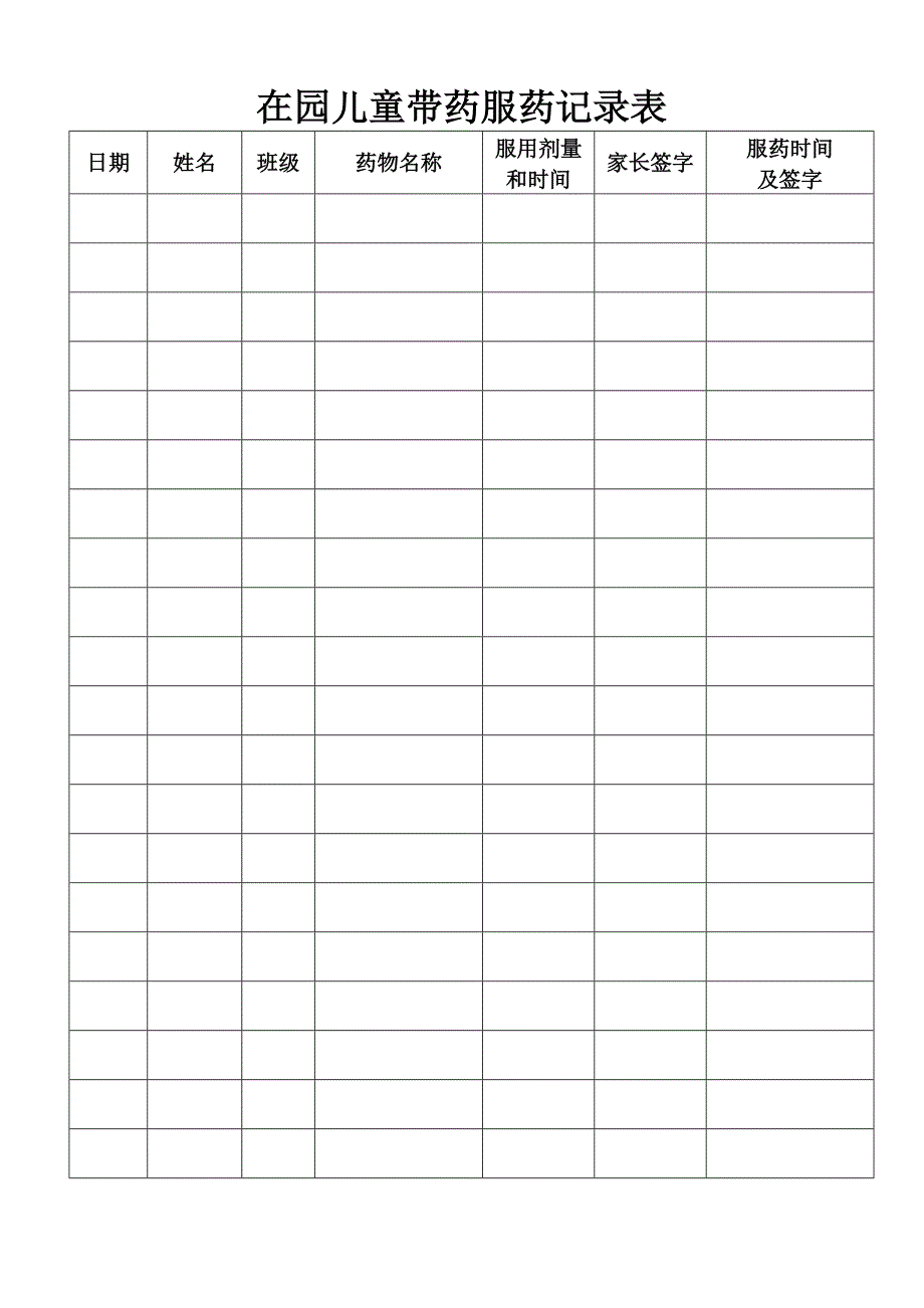 在园儿童带药服药记录表_第1页