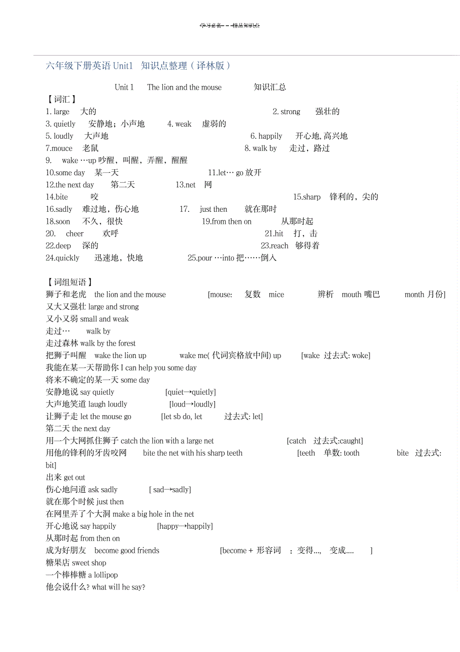 六下英语各单元知识点汇总译林版_中学教育-中考_第1页