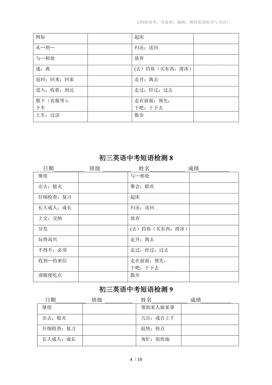 初三英语中考短语检测1-21(中-英)_第4页