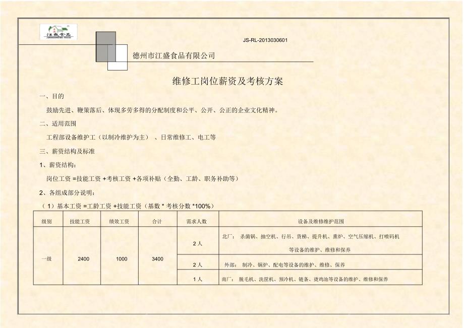 维修工薪资方案(修改)_第1页