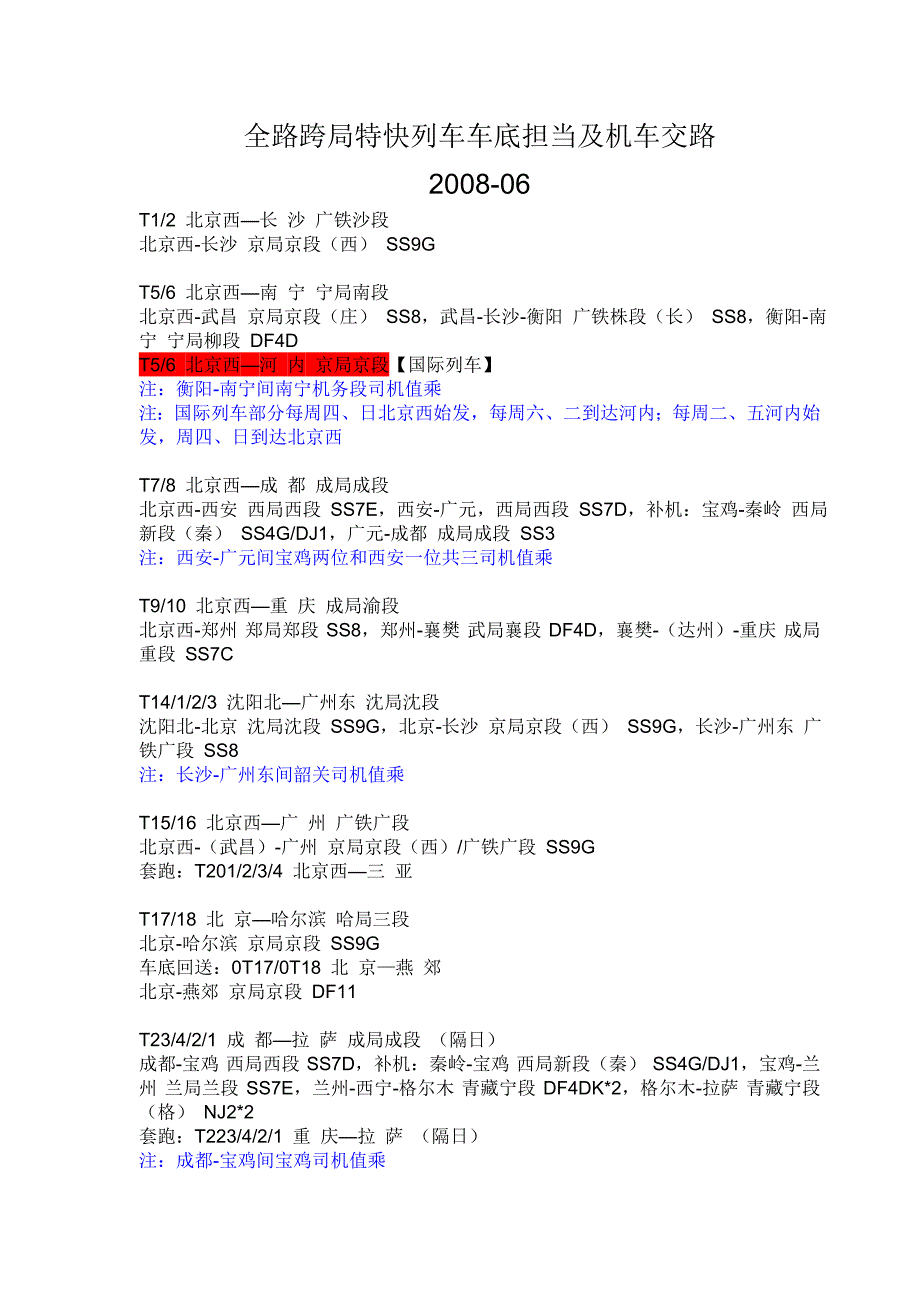 跨局特快车底归属及机车交路.doc_第1页