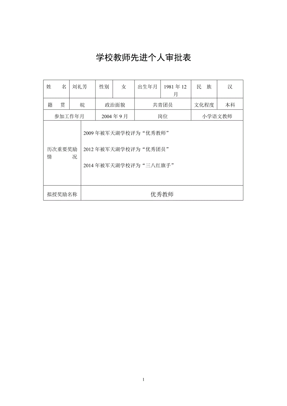 优秀教师审批表_第1页