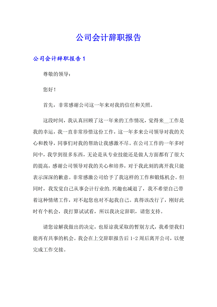 公司会计辞职报告_第1页