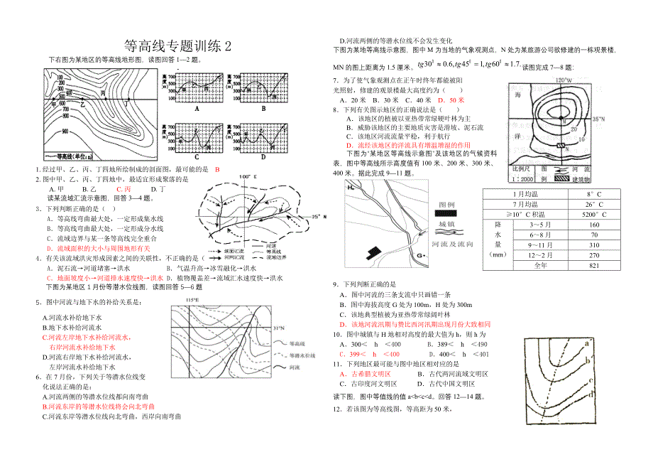 等高线专题训练2.doc_第1页