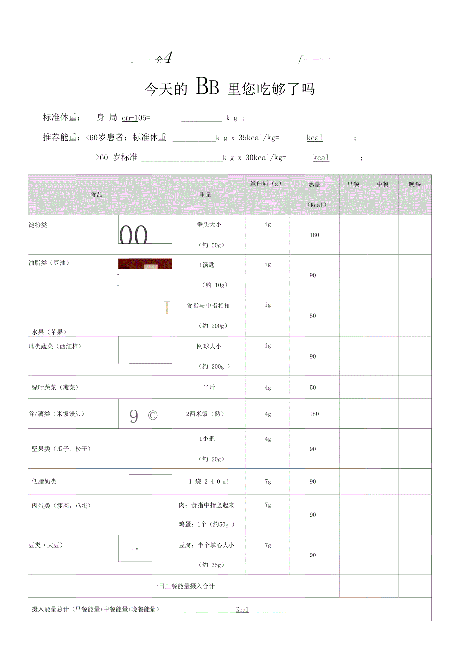 一日三餐饮食能量记算表_第1页