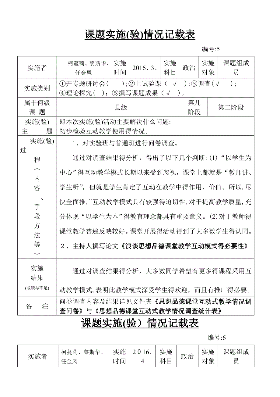 课题实施(验)情况记录表_第5页