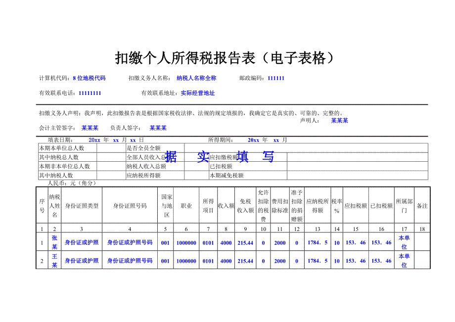 扣缴个人所得税报告表电子表格_第1页