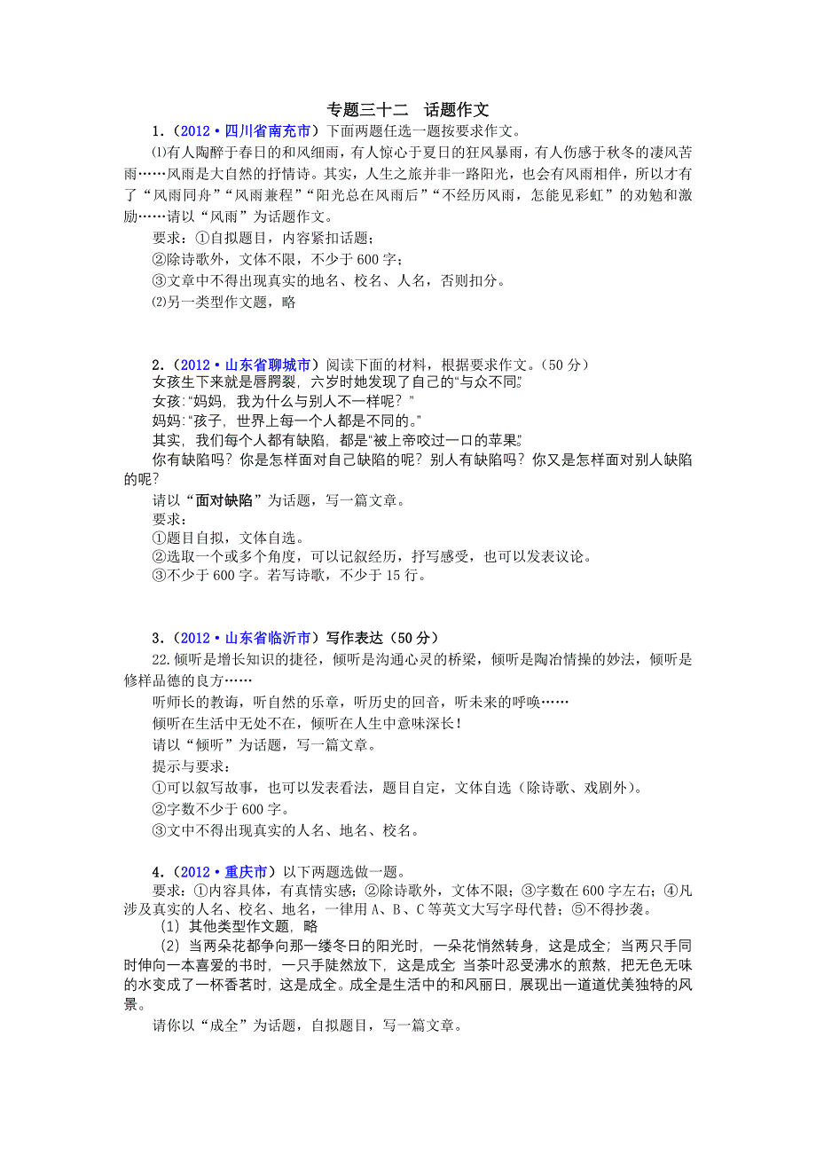 32、2012年中考题分类：专题三十二话题作文(彭长盛).doc_第1页