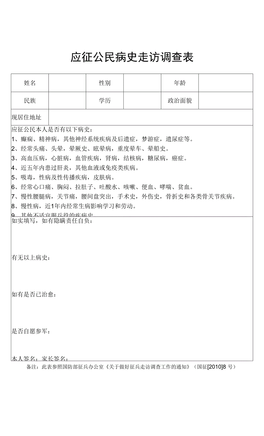 应征公民病史走访调查表.docx_第1页