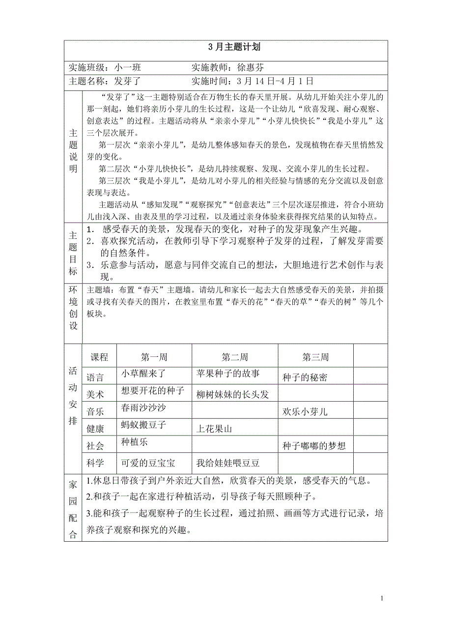 小班《发芽了》主题计划_第1页