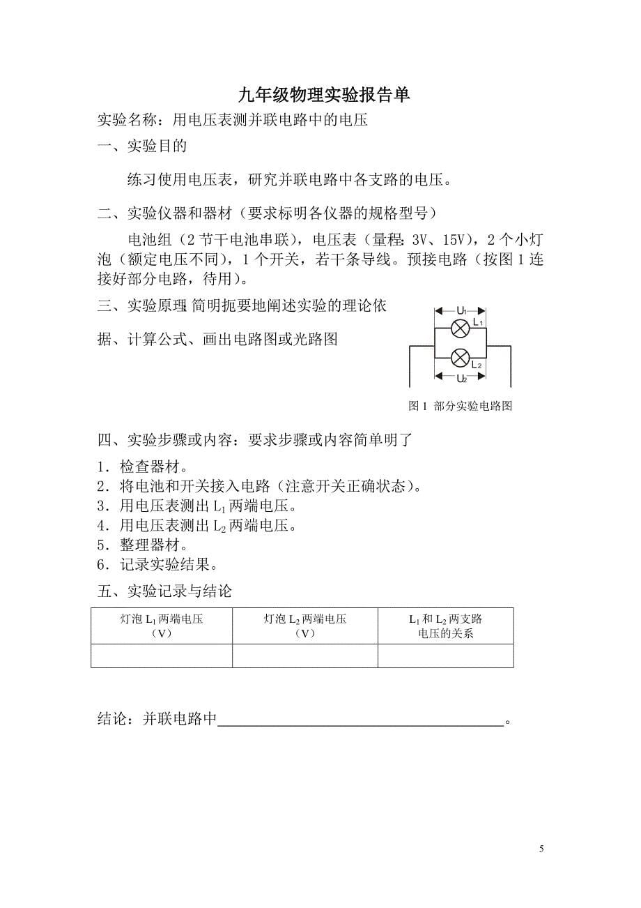 九年级物理实验报告单_第5页