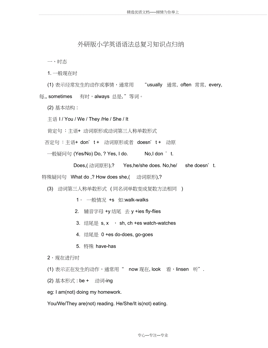 外研版小学英语语法总复习知识点归纳(共9页)_第1页