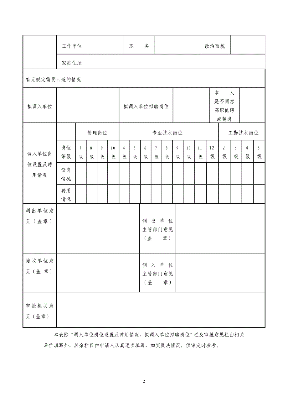 事业单位工作人员流动登记表_第2页