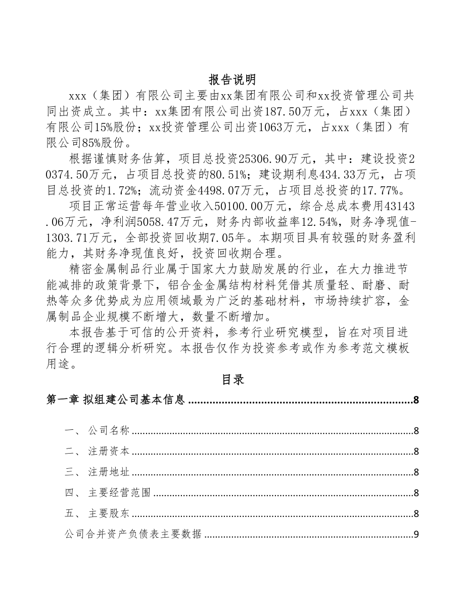 宁波关于成立精密金属制品公司可行性报告(DOC 78页)_第2页