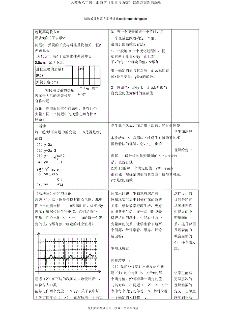 人教版八年级下册数学《变量与函数》教学设计新部编版.doc_第3页
