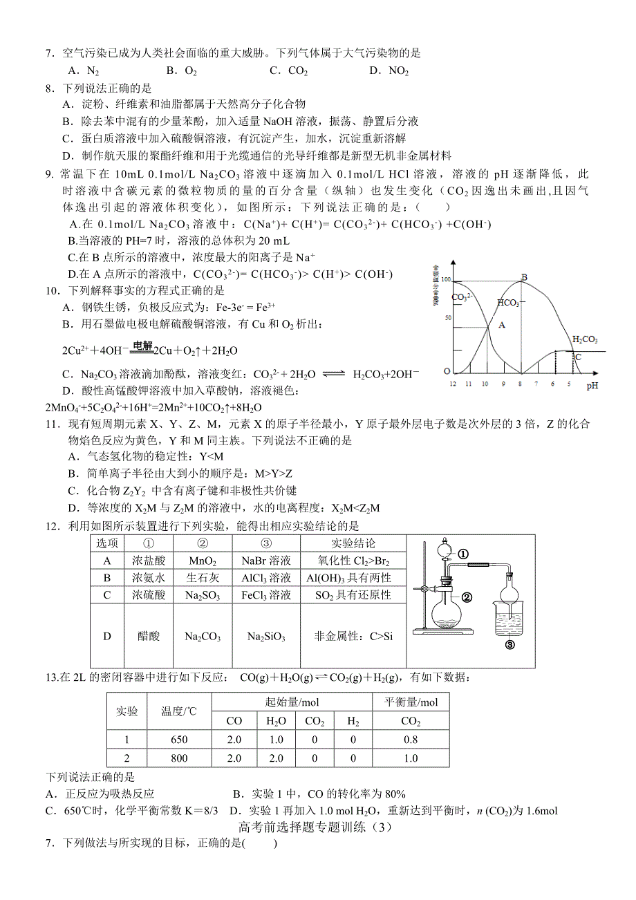 高考前理综化学选择题稳定性训练.doc_第2页