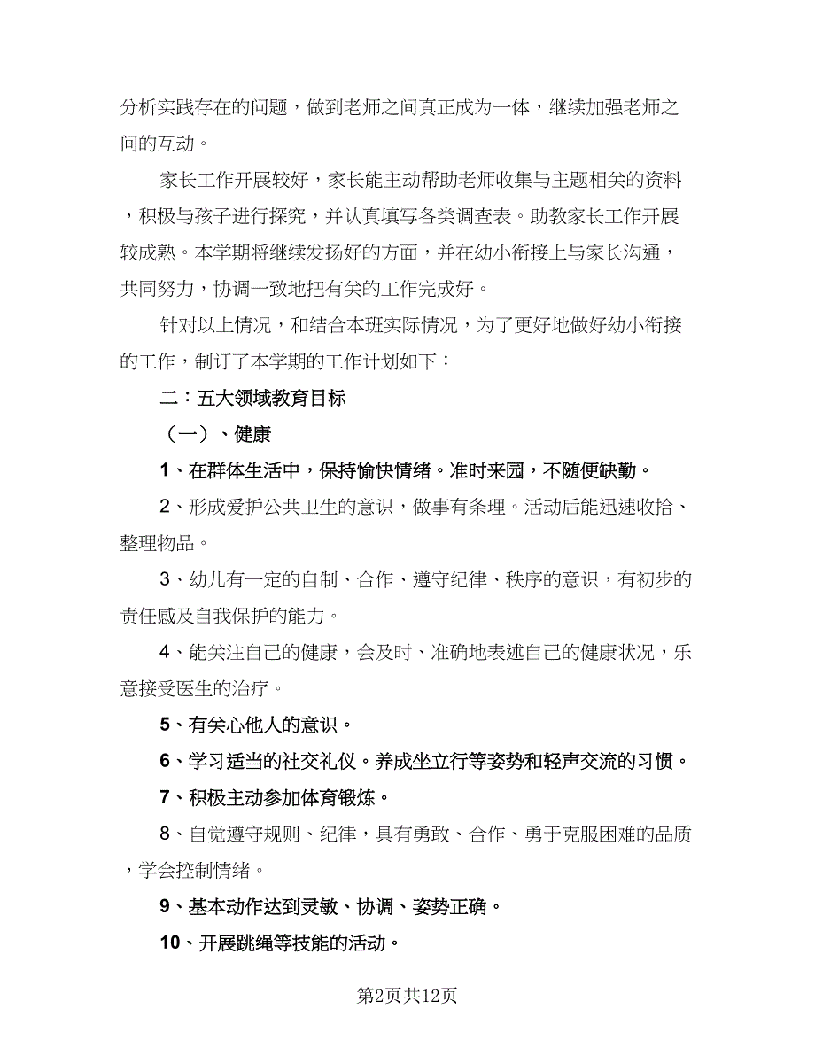 幼儿园大班教学计划例文（四篇）_第2页