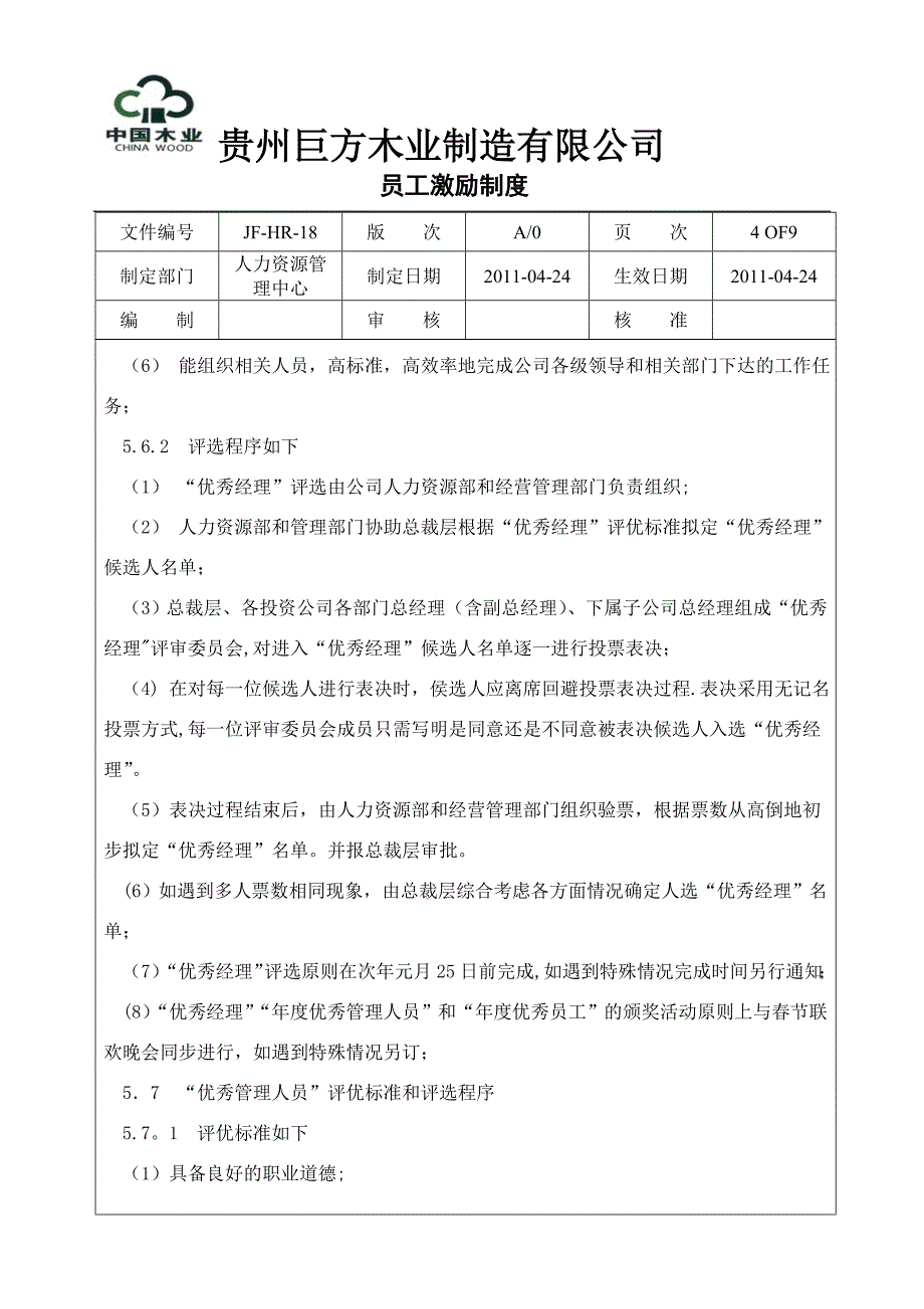 巨方木业员工激励制度_第4页