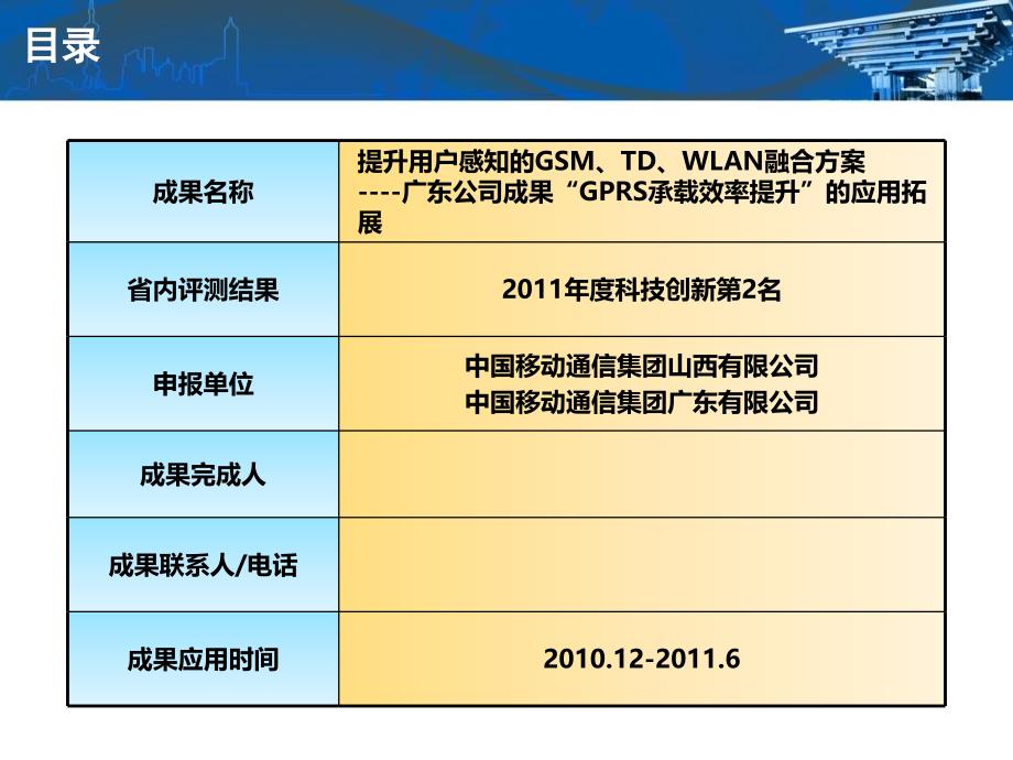 成果应用创新项目汇报材料提升用户感知的GSM、TD、WLAN融合方案PPT_第2页