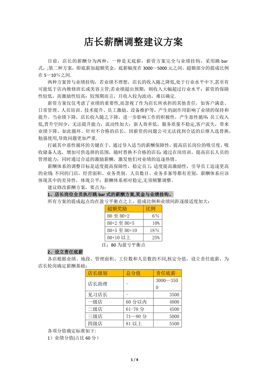 店长薪酬调整建议方案_第1页