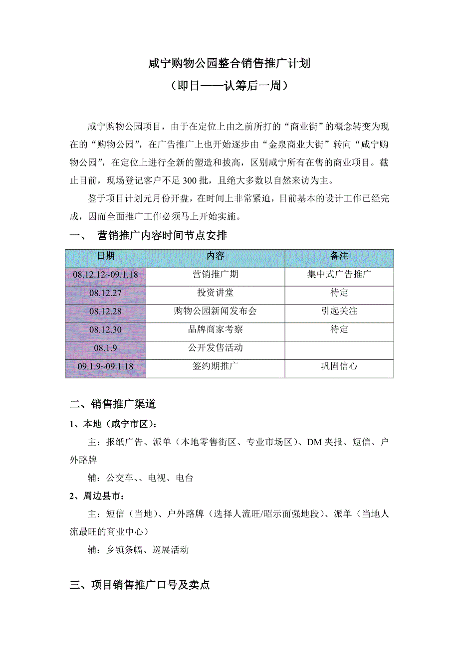 咸宁购物公园整合销售推广计划_第1页